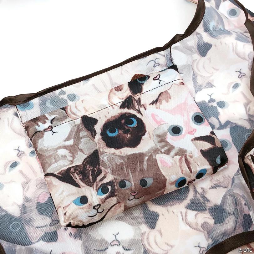 Wrapables Eco-Friendly Large Nylon Reusable Shopping Bags (Set of 3), Cat Lovers
