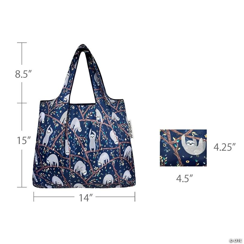Wrapables Foldable Tote Nylon Reusable Grocery Bag (Set Of 2), Sloths