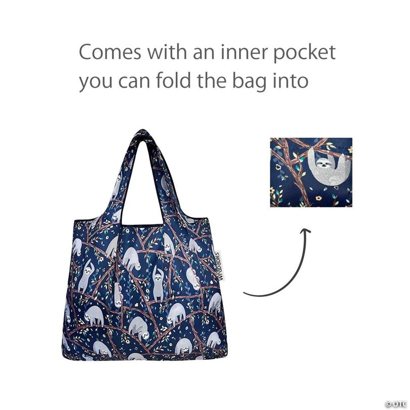 Wrapables Foldable Tote Nylon Reusable Grocery Bag (Set Of 2), Sloths