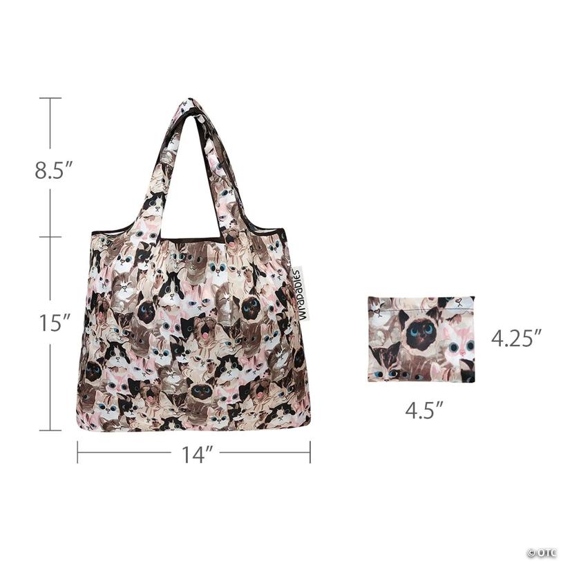 Wrapables Foldable Tote Nylon Reusable Grocery Bag (Set of 2), Cuddly Kitties