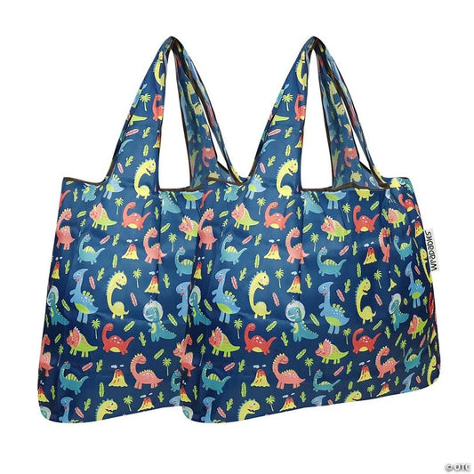 Wrapables Foldable Tote Nylon Reusable Grocery Bag (Set of 2), Dinosaurs