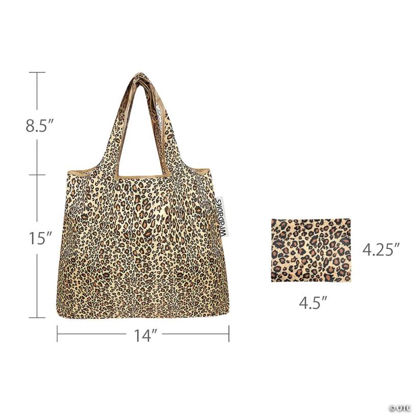Wrapables Foldable Tote Nylon Reusable Grocery Bag (Set of 2), Leopard Print