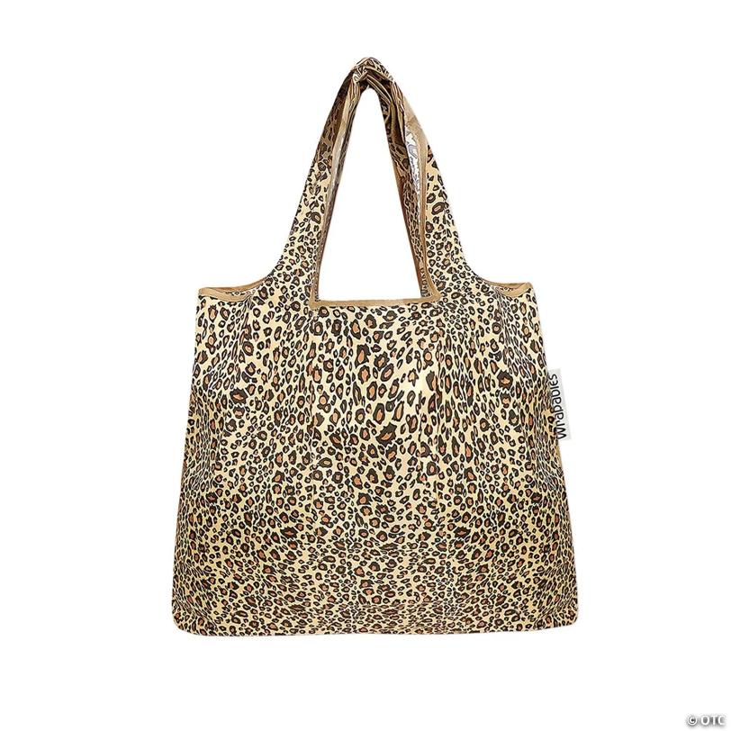 Wrapables Foldable Tote Nylon Reusable Grocery Bag (Set of 2), Leopard Print