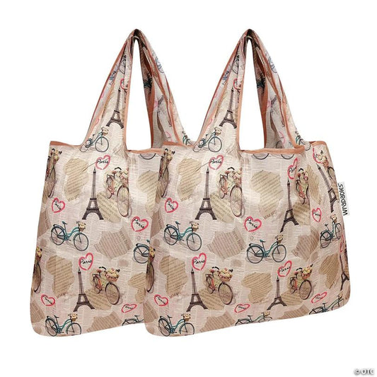Wrapables Foldable Tote Nylon Reusable Grocery Bag (Set of 2), Paris
