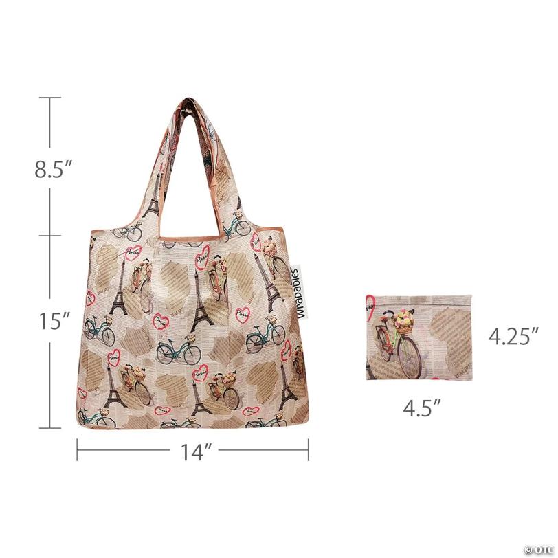 Wrapables Foldable Tote Nylon Reusable Grocery Bag (Set of 2), Paris