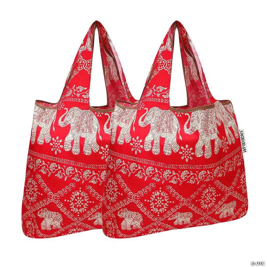 Wrapables Foldable Tote Nylon Reusable Grocery Bag (Set of 2), Regal Elephants