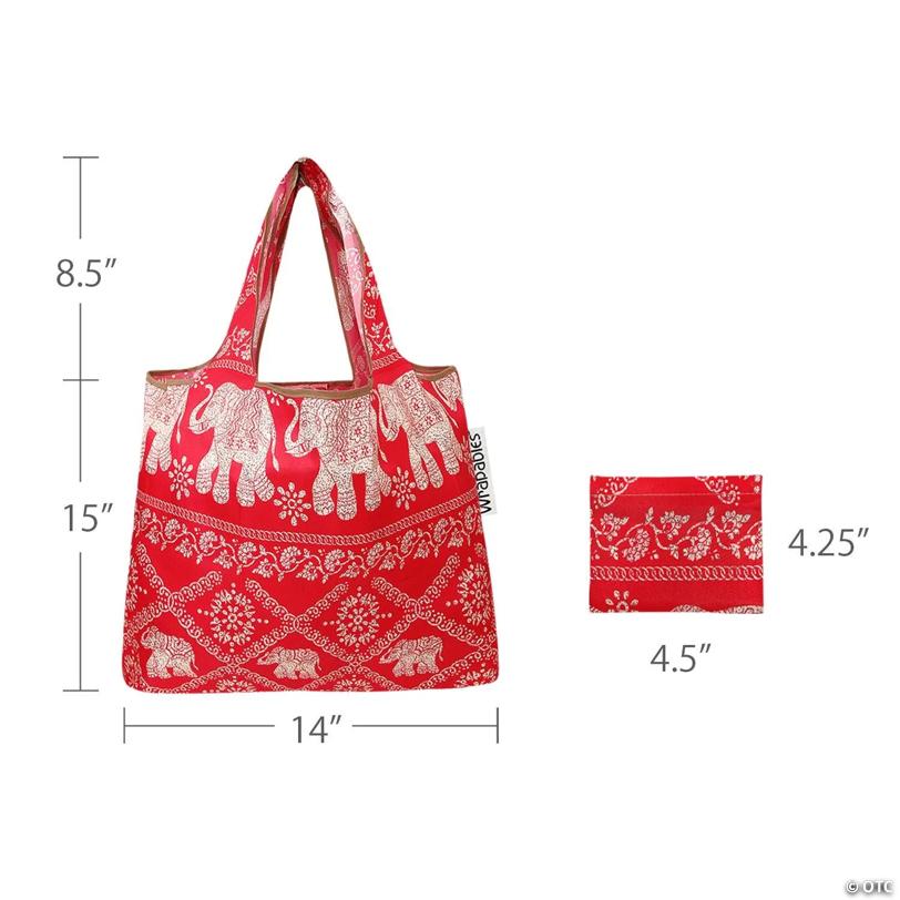 Wrapables Foldable Tote Nylon Reusable Grocery Bag (Set of 2), Regal Elephants