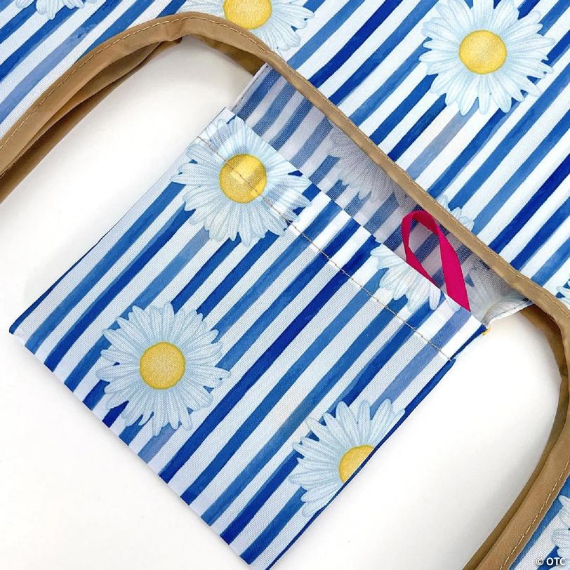 Wrapables JoliBag Nylon Reusable Grocery Bag, 2 Pack, Daisies & Stripes