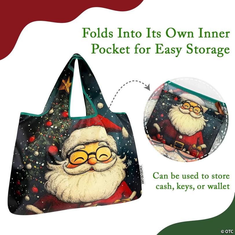 Wrapables Large Foldable Christmas Holiday Nylon Reusable Grocery Bag, Santa