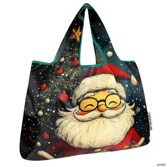 Wrapables Large Foldable Christmas Holiday Nylon Reusable Grocery Bag, Santa