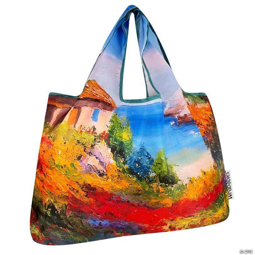 Wrapables Large Foldable Oil Painting Nylon Reusable Grocery Bag, Beachside