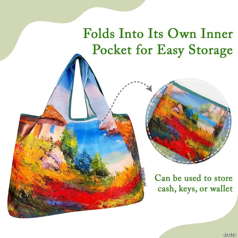 Wrapables Large Foldable Oil Painting Nylon Reusable Grocery Bag, Beachside