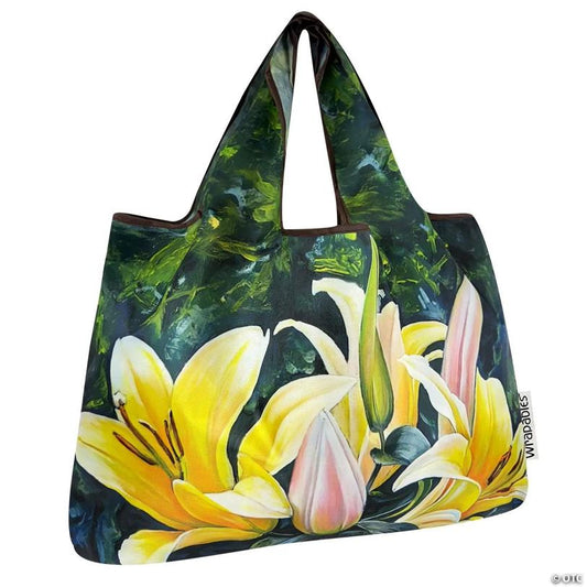 Wrapables Large Foldable Oil Painting Nylon Reusable Grocery Bag, Lilies