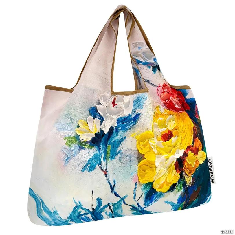 Wrapables Large Foldable Oil Painting Nylon Reusable Grocery Bag, Spring