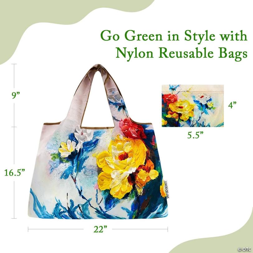 Wrapables Large Foldable Oil Painting Nylon Reusable Grocery Bag, Spring