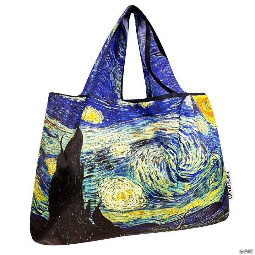 Wrapables Large Foldable Oil Painting Nylon Reusable Grocery Bag, Starry Night