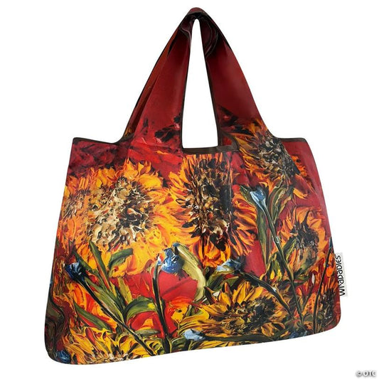 Wrapables Large Foldable Oil Painting Nylon Reusable Grocery Bag, Sunflowers