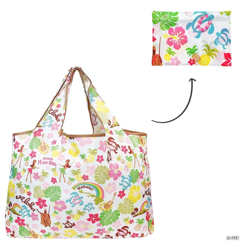 Wrapables Large Foldable Tote Nylon Reusable Grocery Bag, 3 Pack, Aloha