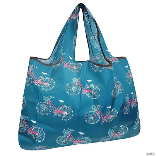Wrapables Large Foldable Tote Nylon Reusable Grocery Bag, Bicycles