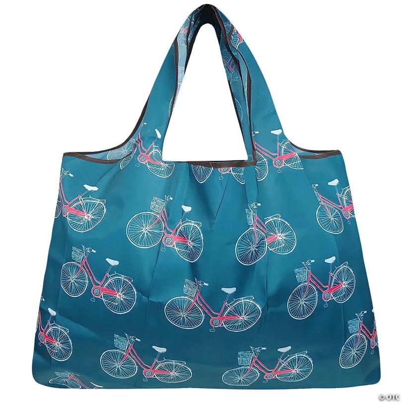 Wrapables Large Foldable Tote Nylon Reusable Grocery Bag, Bicycles