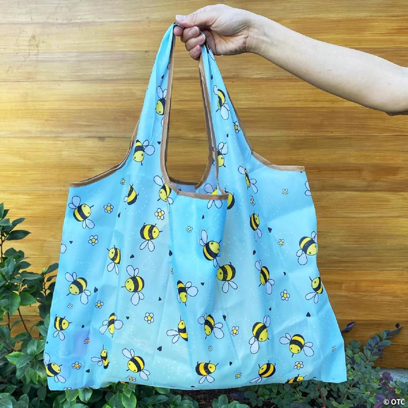 Wrapables Large Foldable Tote Nylon Reusable Grocery Bag, Bumble Bees