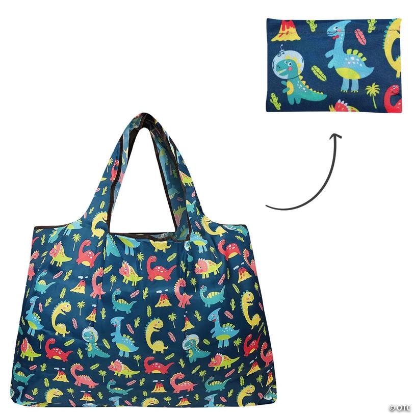 Wrapables Large Foldable Tote Nylon Reusable Grocery Bag, Dinosaurs
