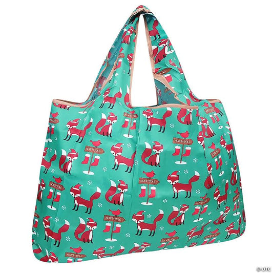 Wrapables Large Foldable Tote Nylon Reusable Grocery Bag, Foxes
