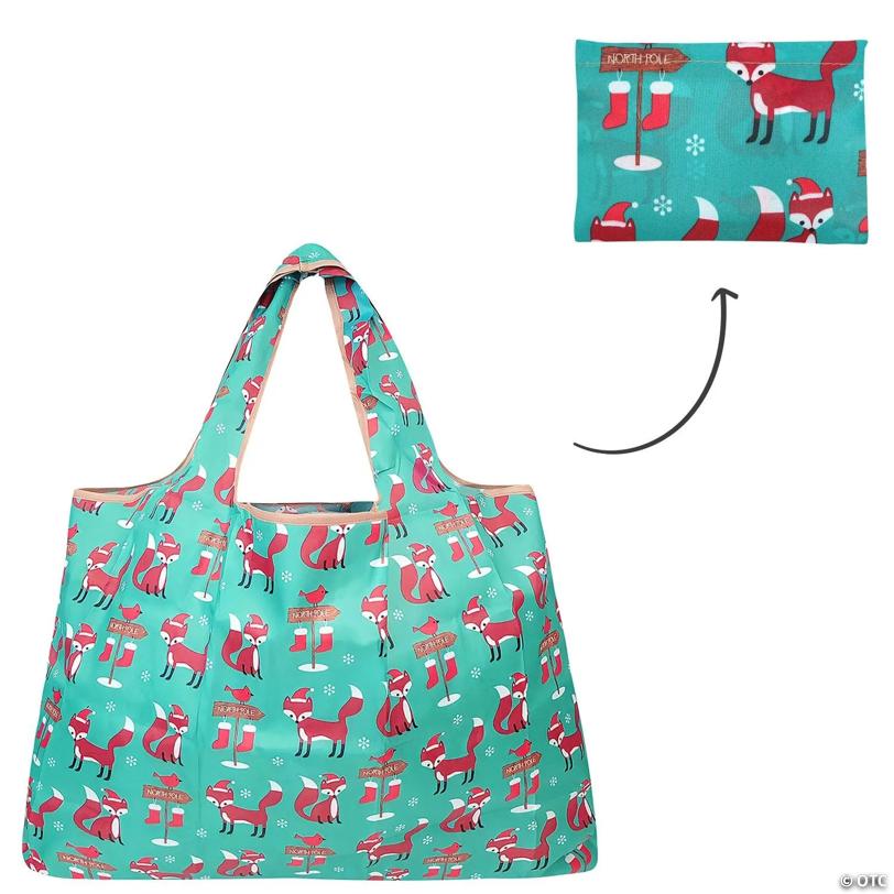 Wrapables Large Foldable Tote Nylon Reusable Grocery Bag, Foxes