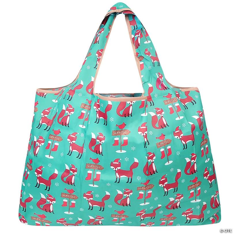 Wrapables Large Foldable Tote Nylon Reusable Grocery Bag, Foxes
