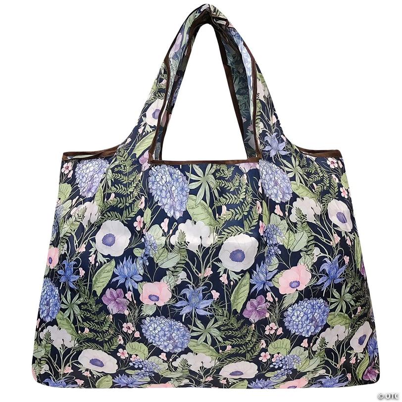 Wrapables Large Foldable Tote Nylon Reusable Grocery Bag, Lavender Bouquet