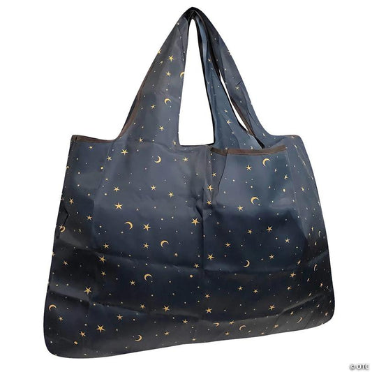 Wrapables Large Foldable Tote Nylon Reusable Grocery Bag, Moon & Stars