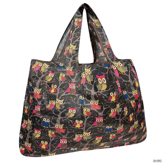 Wrapables Large Foldable Tote Nylon Reusable Grocery Bag, Owls