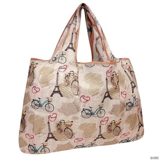 Wrapables Large Foldable Tote Nylon Reusable Grocery Bag, Paris