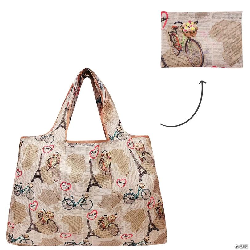 Wrapables Large Foldable Tote Nylon Reusable Grocery Bag, Paris
