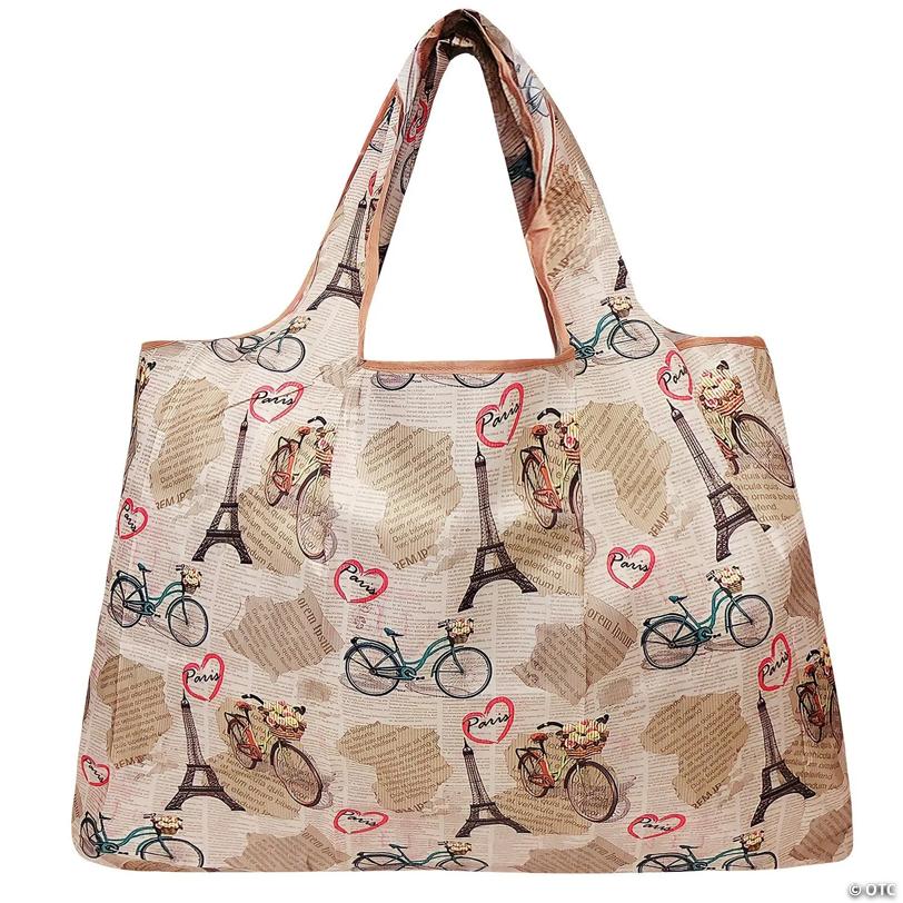 Wrapables Large Foldable Tote Nylon Reusable Grocery Bag, Paris