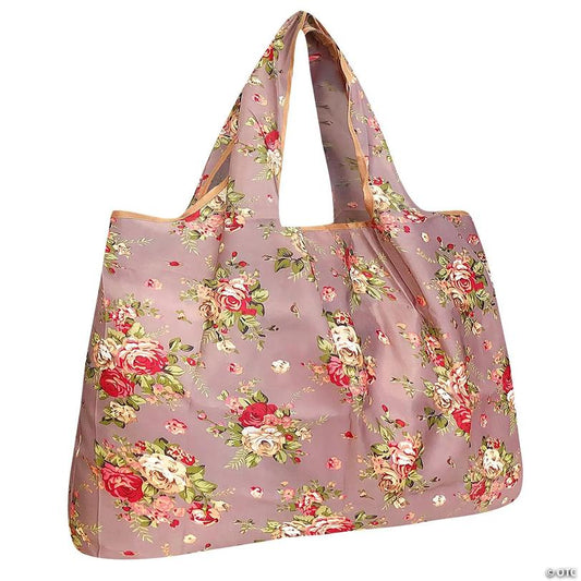 Wrapables Large Foldable Tote Nylon Reusable Grocery Bag, Yellow and Pink Roses