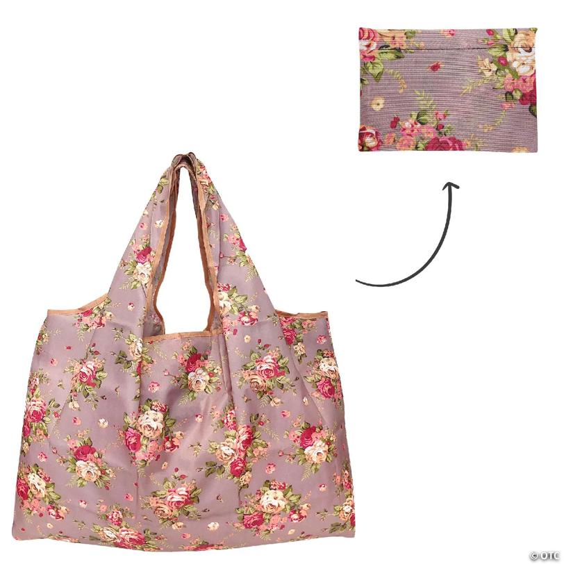 Wrapables Large Foldable Tote Nylon Reusable Grocery Bag, Yellow and Pink Roses
