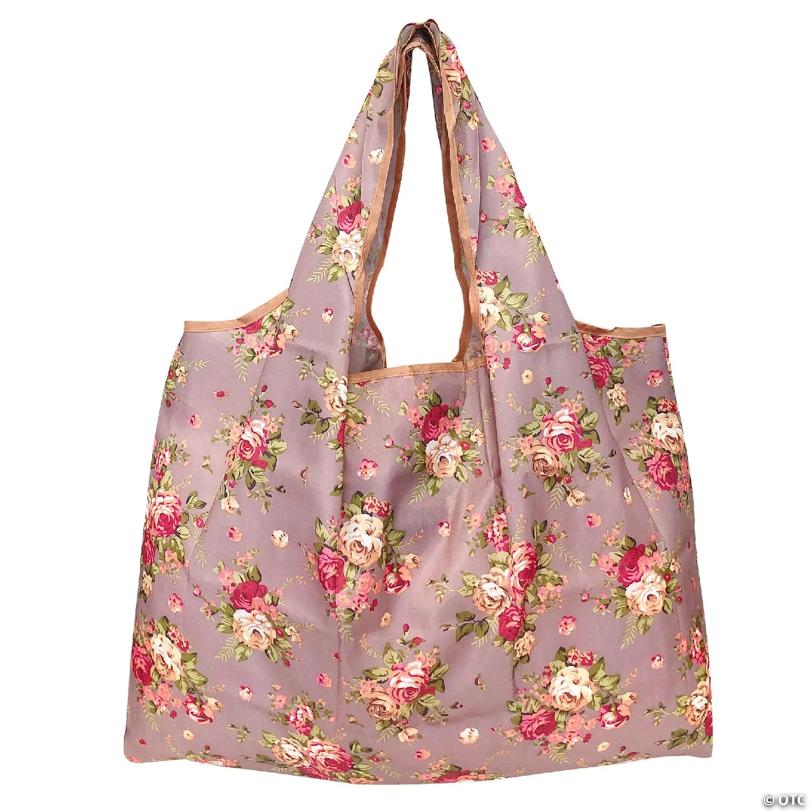 Wrapables Large Foldable Tote Nylon Reusable Grocery Bag, Yellow and Pink Roses