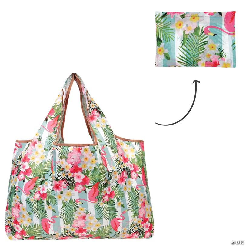 Wrapables Large Foldable Tote Nylon Reusable Grocery Bags, 3 Pack, Flamingos, Deer, Paris