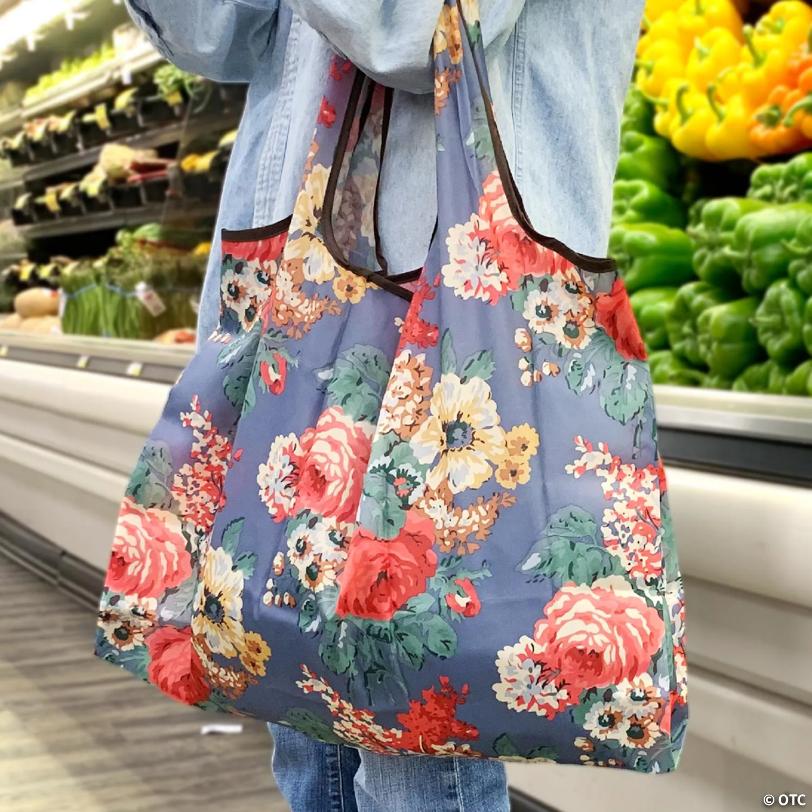 Wrapables Large Foldable Tote Nylon Reusable Grocery Bags, 5 Pack, Assorted Floral