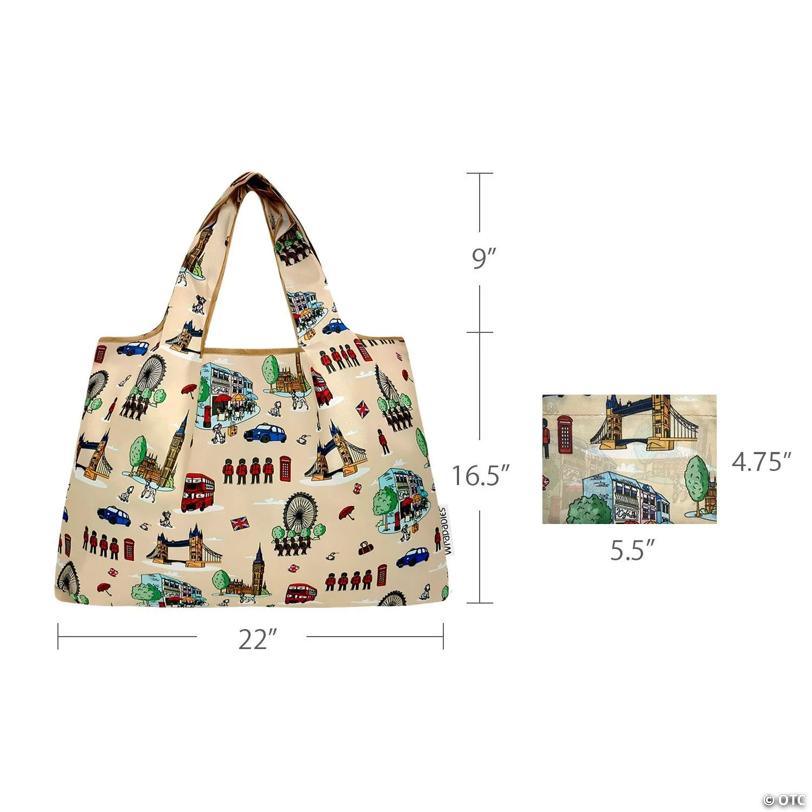 Wrapables Large Foldable Tote Nylon Reusable Grocery Bags, 6 Pack, Botanical Serenity