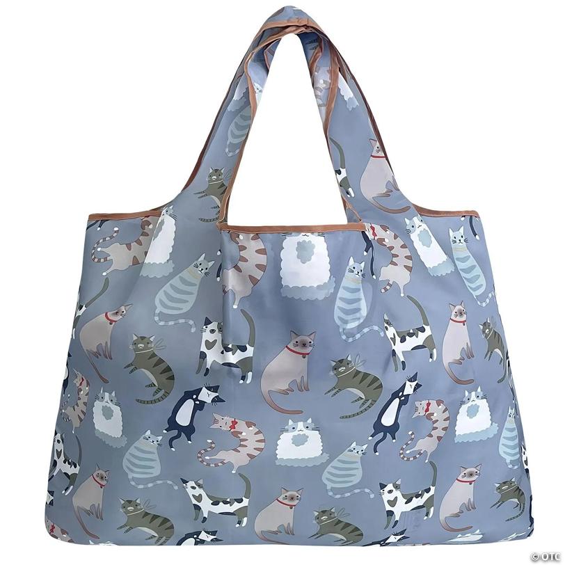 Wrapables Large Foldable Tote Nylon Reusable Grocery Bags, 6 Pack, Cozy Critters