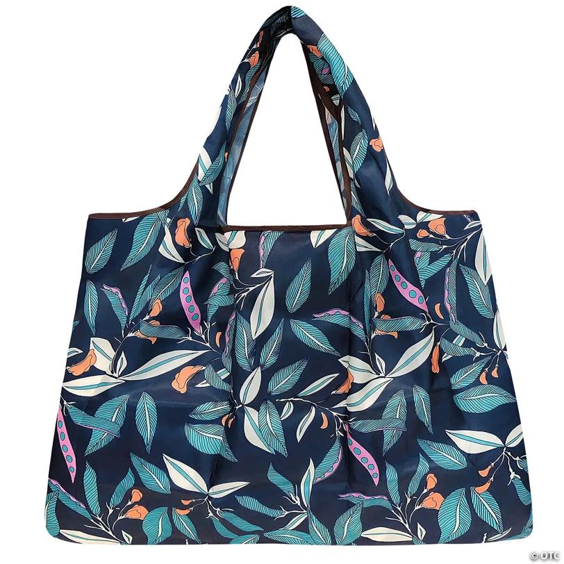 Wrapables Large Foldable Tote Nylon Reusable Grocery Bags, 6 Pack, Tropical Botanical