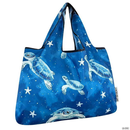 Wrapables Large Foldable Tote Nylon Reusable Grocery Bags, Astro Turtles