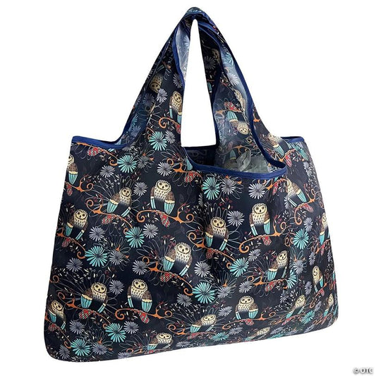 Wrapables Large Foldable Tote Nylon Reusable Grocery Bags, Deco Owls
