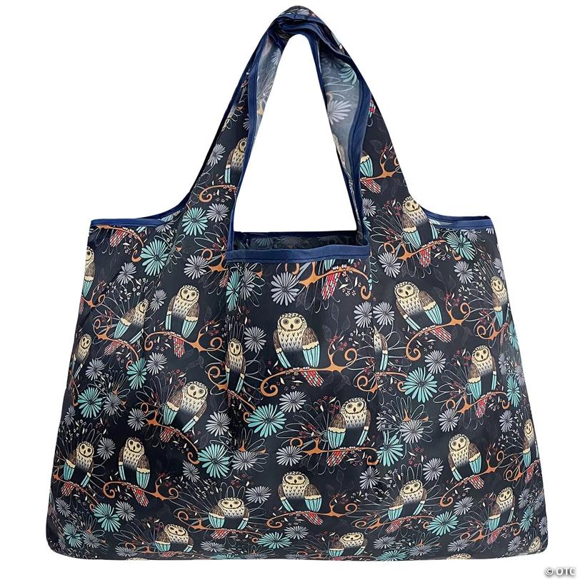 Wrapables Large Foldable Tote Nylon Reusable Grocery Bags, Deco Owls