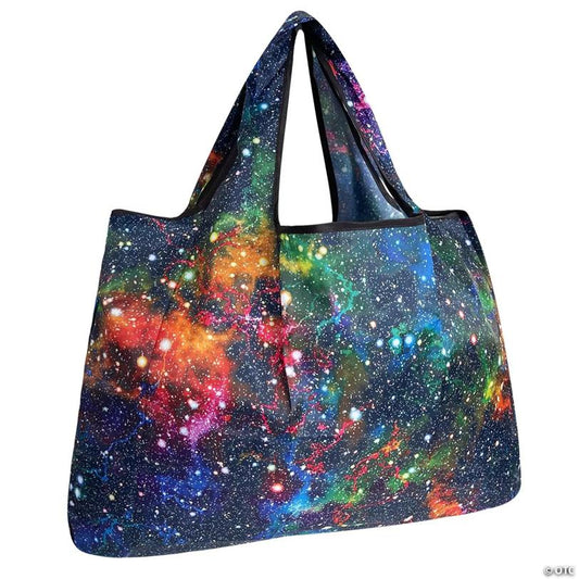 Wrapables Large Foldable Tote Nylon Reusable Grocery Bags, Galaxy