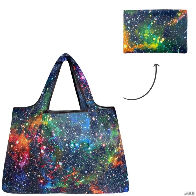 Wrapables Large Foldable Tote Nylon Reusable Grocery Bags, Galaxy