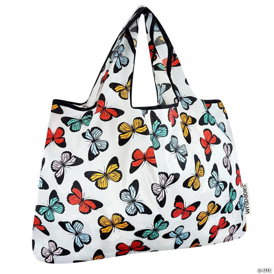 Wrapables Large Foldable Tote Nylon Reusable Grocery Bags, Rainbow Butterflies