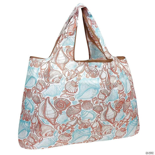 Wrapables Large Foldable Tote Nylon Reusable Grocery Bags, Seashells